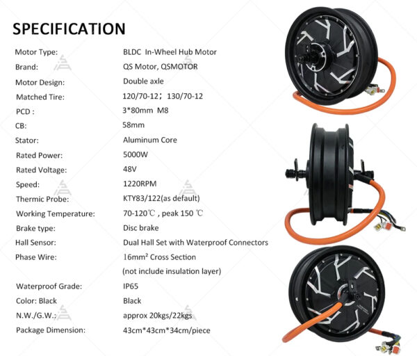 QS Motor 12*3.5inch 5000W V4 48V 100kph 72V 150kph Hub Motor for Electric Motorcycle - Image 9