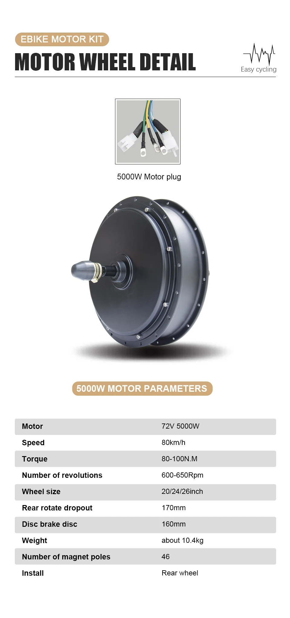 72V5000W 20/24/26x4.0" Electric Fat Bike Conversion Kit Dropout 170mm Brushless Non-gear Rear Hub Motor Wheel For eBike kit - Image 14