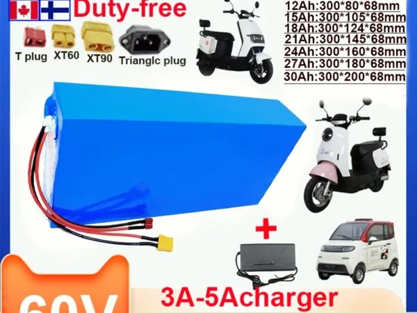 60V 10Ah12Ah 15Ah 18Ah 21Ah 24Ah 27Ah 30Ah 18650 or 21700 Lithium Battery Pack 2500W Power Built in BMS Electric Motorcycle Tricycle