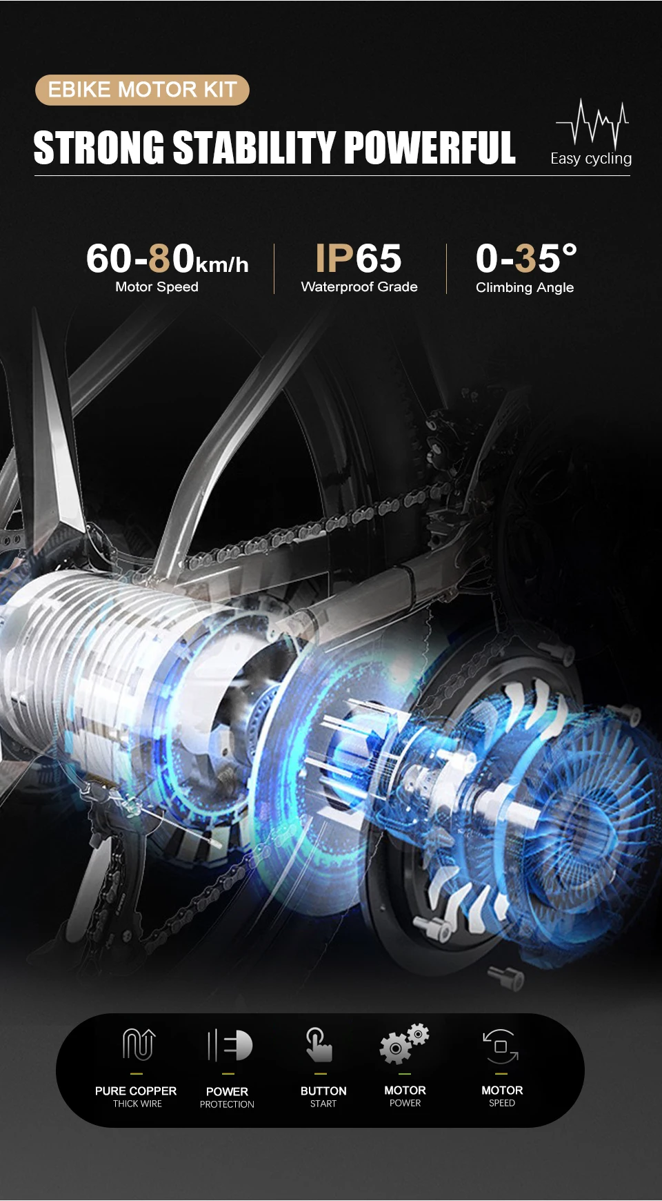 72V5000W 20/24/26x4.0" Electric Fat Bike Conversion Kit Dropout 170mm Brushless Non-gear Rear Hub Motor Wheel For eBike kit - Image 15