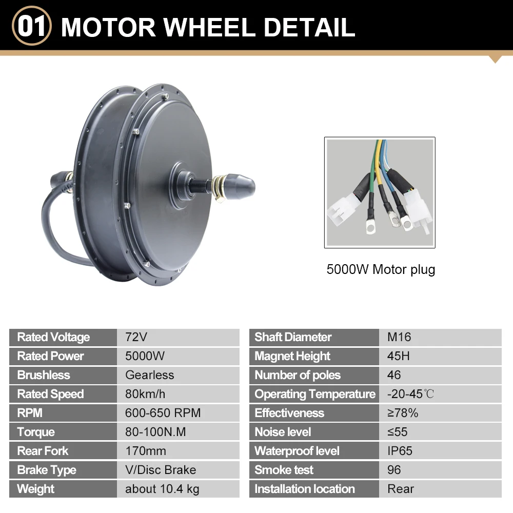 72V5000W 20/24/26x4.0" Electric Fat Bike Conversion Kit Dropout 170mm Brushless Non-gear Rear Hub Motor Wheel For eBike kit - Image 2