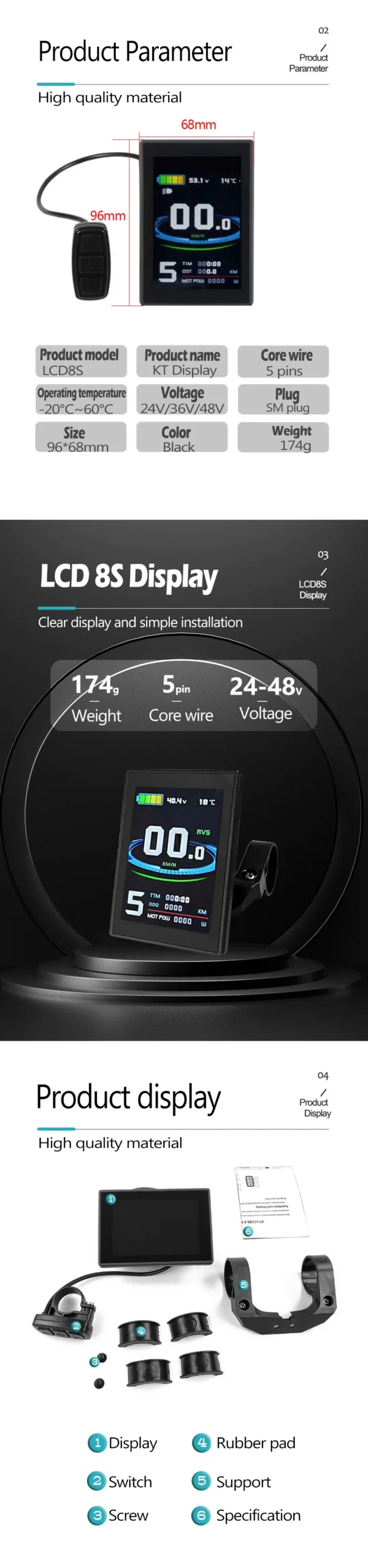 KT Ebike LCD Display Kunteng 24V 36V 48V Lcd3 lcd8h led 880 LCD7 Electric Bicycle Bike Display for Electric Bike Kit Support USB - Image 37