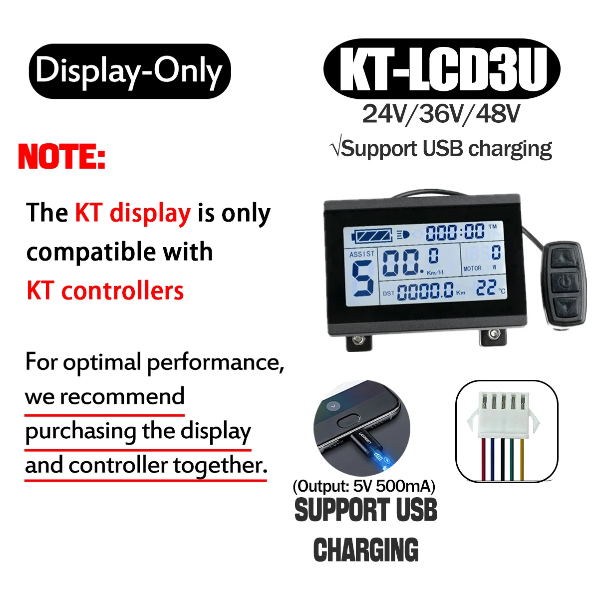 KT Ebike LCD Display Kunteng 24V 36V 48V Lcd3 lcd8h led 880 LCD7 Electric Bicycle Bike Display for Electric Bike Kit Support USB - Image 15