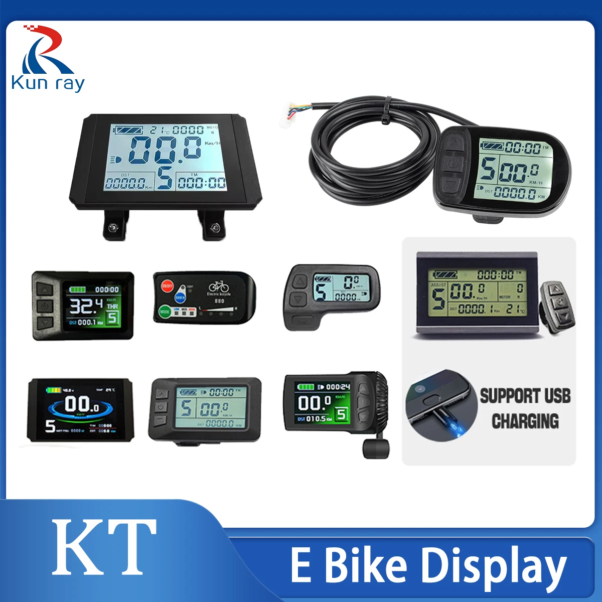KT Ebike LCD Display Kunteng 24V 36V 48V Lcd3 lcd8h led 880 LCD7 Electric Bicycle Bike Display for Electric Bike Kit Support USB