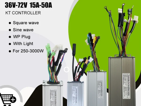 KT Controller 15A 17A 22A 25A 30A 35A 50A Ebike Square Sine Wave Control System Use for 36V 48V 72V Motor with SM WP Light Plug