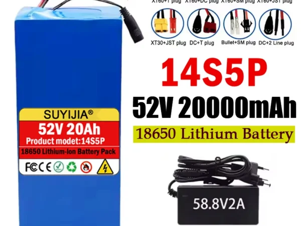 New 52V 20Ah 14S5P Electric Scooter Battery 18650 Lithium Battery Pack with High Power BMS for Electric Scooters Mountain Bikes